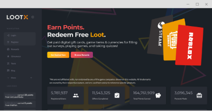 Screenshot of the LootX website