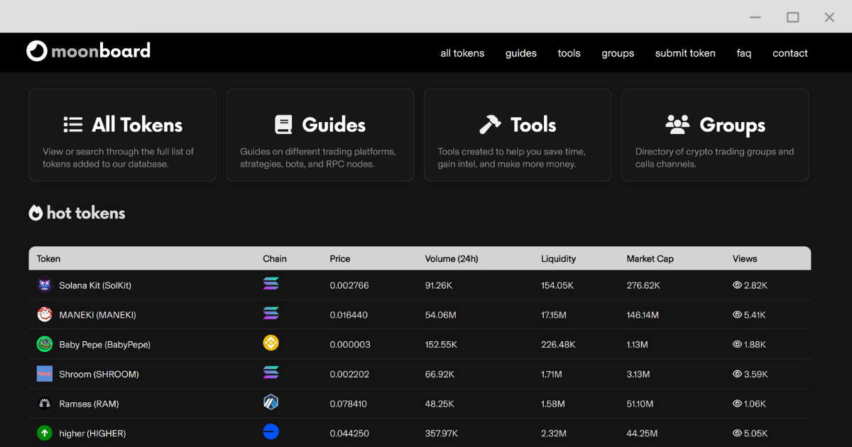 Screenshot of the Moonboard website